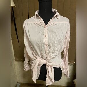 Pink Express Shirt. Ties at front. Has buttons down center. Size S.